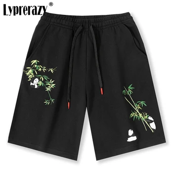 Lyprerazy Летни ежедневни панталони с бродерия в национален стил, мъжки преки свободни спортни къси панталони в китайски стил