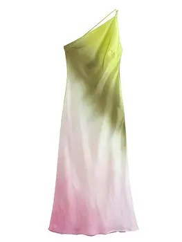 MESTTRAF, дамско Модно рокля Миди с принтом Y2K, секси Асиметрична рокля с тънки бретелях с завязками на шията, Дамски Рокли Vestidos
