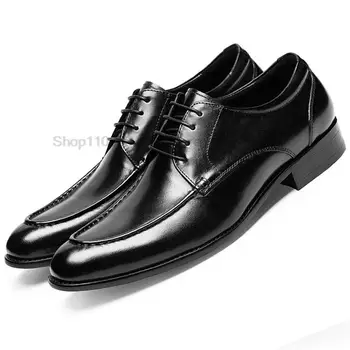 Луксозни мъжки обувки-oxfords от естествена кожа; модни мъжки обувки; Обувки за кума на сватбеното парти; рокля от естествена кожа; дизайнерски обувки за мъже; Оригиналната