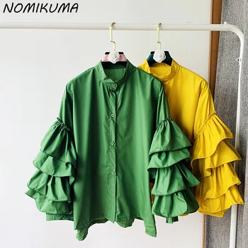 Nomikuma, Модерна Блуза С ръкави-Листенца И Накъдрен, на Женската Риза, 2023, Пролет-Есен, Нови Върхове, Корейски Однобортные Блуза С кръгло деколте