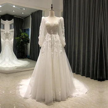 SL-9086 елегантни сватбени рокли за жени 2023, плажни булчинска рокля с дълги ръкави и кристали, големи размери, мъниста, vestido novias