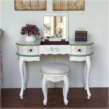 Американската мебели Панти Тоалетка и Огледало Вграден домакински Скрин в стил ретро, за малък апартамент Мебели с пасторальной рисувани
