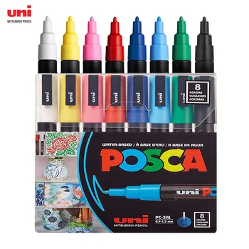 8 маркери химикалки Uni Posca Paint, Връхчета 3M Fine Posca с Реверсивными Топчета, Набор от Акрилна Дръжки Posca Marker за художествени материали