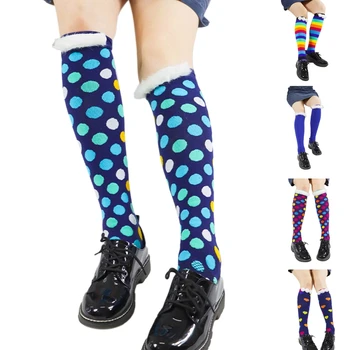 Дамски чорапогащи до коляното в стил пънк, многоцветни чорапи на точки с кожа тапицерия във формата на сърце, 37JB