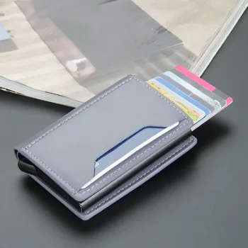 Мъжки алуминиева кутия, антимагнитная и анти-кражба на чанта за карти, RFID-кратък автоматичен калъф за карта, портфейла