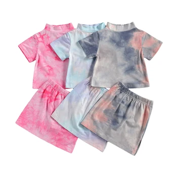 FOCUSNORM / Летни Комплекти Дрехи за момиченца от 2 до 7 години, Поло с принтом под формата на Тай-Коса, Тениска с Яка-часова, Поли