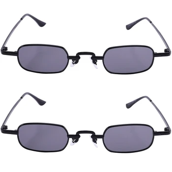 2X Ретро пънк Очила, Прозрачни Квадратни Дамски Слънчеви Очила Ретро-Мъжки Слънчеви Очила В Метални Рамки-Черно и Черно-Сив