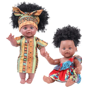 30 см Африканска кукла с черна кожа и буйна коса, мека глина, силиконова кукла-возрожденец, имитация на черна кукли, имитация на детска кукла, vinyl кукла
