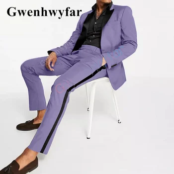 Gwenhwyfar Модерен Нов Стил, Мъжки костюм на Младоженеца, Светло Лилаво Смокинг, Мъжки Бизнес Всекидневен костюм, Костюм за Бала, Комплект от две части