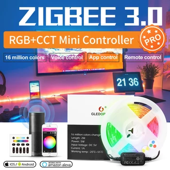 GLEDOPTO ZigBee Mini RGB CCT Smart APP Ивица Гласов Контрол DC 5V APP Дистанционно Управление Ивица Осветление Работа С SmartThings