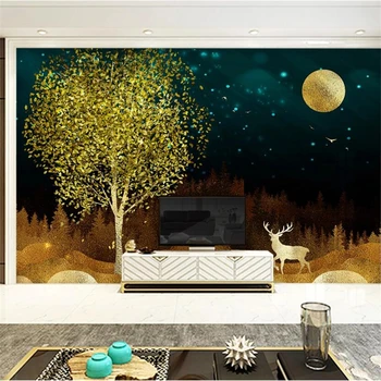 Тапети по поръчка, 3d-стенопис, ново китайското абстрактно златното дърво късмет, пейзаж с лосем, на фона на декоративни стенописи, стените на тапети