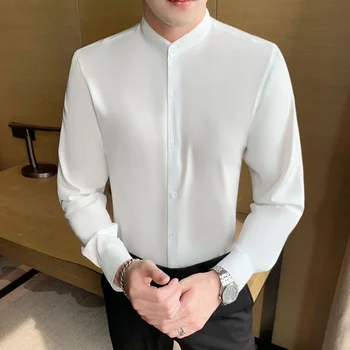 Корейската ежедневната мъжка риза с дълъг ръкав с деколте, потник, риза за мъже, облекло Camisas y Blusa