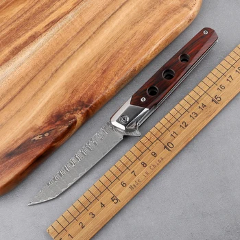 VG10, Дамасская стомана, дървена дръжка, тактически, къмпинг, лов, за самозащита, мултифункционален EDC инструмент, сгъваем нож за плодове