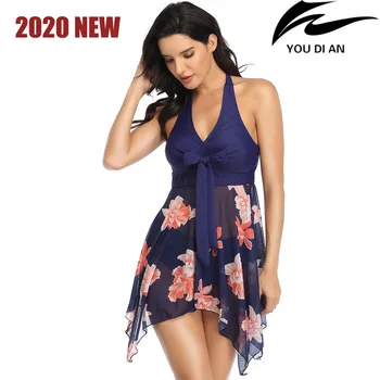 2020 Нови бански, дамски бански-двойка, плюс размера на бански с флорални принтом, плажни дрехи за плуване, бански костюми голям размер