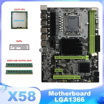 НОВА дънна Платка X58 LGA1366 дънна Платка на компютъра Поддържа графични карти RX С процесор X5675 + 2XDDR3 4 GB оперативна памет на 1333 Mhz