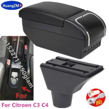 За Citroen C3 C4 Кутия за Подлакътник на Централната кутия За съхранение на Модернизация на интериора Зареждане чрез USB Аксесоари за Автомобили