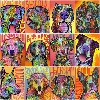 HUACAN Живопис с маслени Бои На Номер Цветни Комплекти за Кучета За Възрастни С Ръчно Рисувани САМ за Оцветяване По Номер на Животното Върху Платно Декорация на Дома