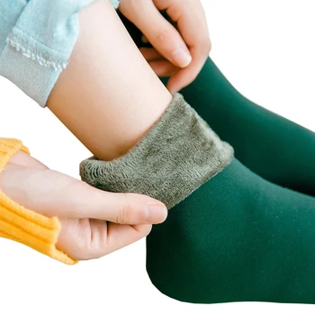 Чорапи дамски зимни топли от утолщенного кадифе однотонного цветове, меки ежедневни вълнени кашмир чорапи за защита от студ сняг