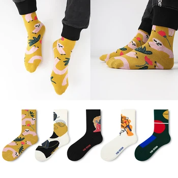 Чорапи мъжки и дамски модни маркови чорапи със средна дължина, с високо берцем в европейския и американския стил хип-хоп, чорапи за скейтборд с главни букви