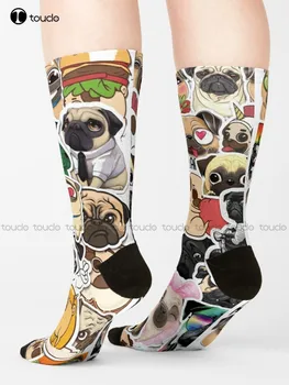 Аз обичам колаж от френски булдог 2. Чорапи Бели Футболни Чорапи Забавно Изкуство Harajuku Градинска Дрехи, Цветни Чорапи с герои от Анимационни филми за Коледен подарък