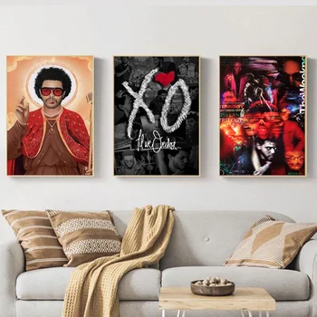 Рапърът The Weeknd Ретро плакати с аниме, лепкава декоративна живопис, стенно изкуство, бяла крафтова хартия, скандинавски начало декор