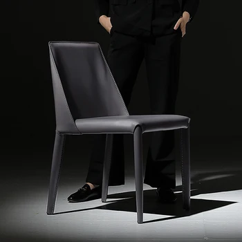 Скандинавски седлото, кожен обяд стол, модерен прост стол за ресторант в индустриален стил, стол, за да се учат в кафенето