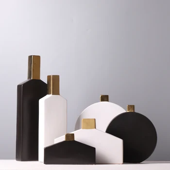 Скандинавски минимализъм, креативна керамична ваза, проба стая, мека украса, декорация за дома, хол, черно-бели орнаменти