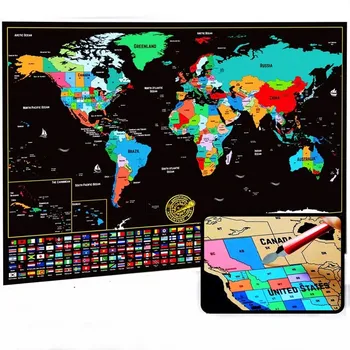 1 бр. скреч карти, Голяма международна карта За проследяване на Пътуване, Луксозни скреч плакати за пътуване за възрастни и деца