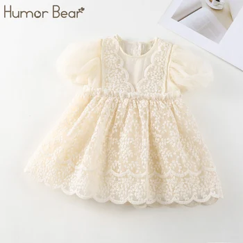 Humor Bear 2023/ детски дрехи, сетчатое принцеса рокля с къс ръкав и пищни ръкави, рокля за парти в чест на рождения ден на момичетата, лейси детски дрехи