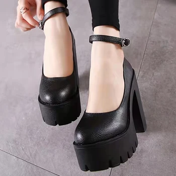 2023 г. Висококачествени дамски обувки с каишка и катарама, дамски обувки на висок ток, платформа, пикантен дамски обувки на висок квадратен ток