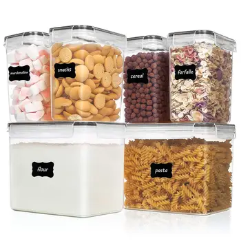 контейнер за храна 6 бр., който запазва свежестта, Диспенсер за съхранение на зърнени храни в кухнята, за съхранение на тестени изделия и чай, кафе, захар, кухненски органайзер, банка