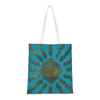 Изработена по поръчка Холщовая Чанта за пазаруване с символ на Маите Хунаб Ку, Дамски Преносима Чанта за Пазаруване в етнически стил на маите, Чанти за пазаруване