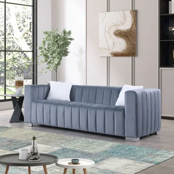 Грей 3-местен модерен диван channel е решен в традиционен стил Chesterfields, е мек и удобен за мебели за всекидневната