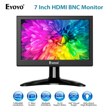 Eyoyo 7-инчов Малък HDMI LCD монитор, Преносим 1280x800 16:10, IPS Екран, Поддръжка на входове-HDMI/VGA/AV/BNC с широк преглед на 178°