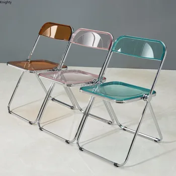 Прозрачни кристални трапезни столове Nordic Home сгъваем Пластмасов Акрилен стол за Хранене, стол за сядане с облегалка Мебели за Спалня