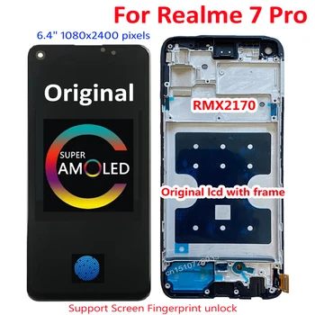 Оригинален LTPro AMOLED Дисплей С тъчскрийн, Панел Дигитайзер В Събирането, Мобилен Сензор Pantalla + Рамка За Realme 7 Pro RMX2170