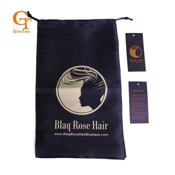 Опаковка за удължаване на косата са по поръчка сатен с копринени торбички и хартиени етикети, етикети, торбички за опаковане на естествена коса и етикети за грижа за косата