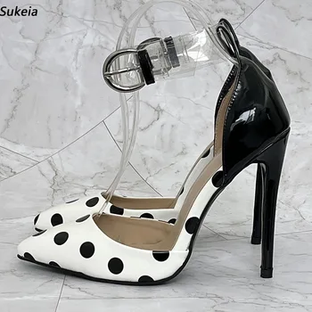 Sukeia/ нови дамски пролетни обувки-лодка с каишка на щиколотке и остри пръсти, чубрица черни офис дамски обувки на висок ток в грах, големи размери САЩ 5-15