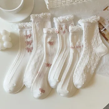Сладки чорапи JK Lolita Sweet Girls Kawaii, студентски чорапи в японски стил, дантелени чорапи с волани, дамски модни обикновена бели чорапи