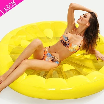 143 см Надувное Гаф Седалка за басейн с въздушни възглавници, кръгло, Лимонов цвят, PVC, Плаващ Стол за сън, Водни спортове