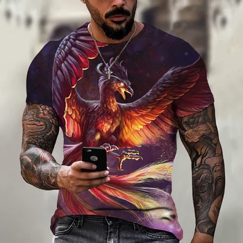 Мъжки t-shirt, лятна тениска, ежедневни мъжки блузи с кръгло деколте и принтом животни, тениски с изображение на Огнения Финикс, празнична мъжки 3d дрехи с къс ръкав