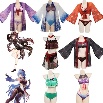 Genshin Impact, бански костюми, cosplay, женски бикини, Топ, къси Панталони, наметало, костюми, карнавални костюми за Хелоуин