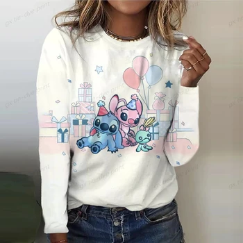Женска тениска с V-образно деколте, Новостите на Пролетта, на Върхове с дизайн на Дисни, Всекидневни Модерен Пуловер, Тениска с дълъг ръкав, Негабаритная Дамски дрехи