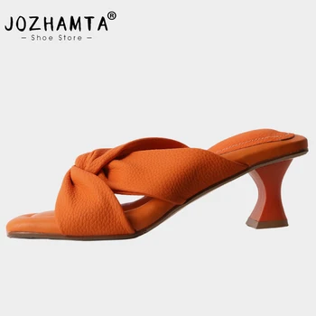 JOZHAMTA, размер диапазон 34-40, дамски сандали от естествена кожа на висок ток, летни чехли за жени, вечерни чехли с отворени пръсти и лък, пързалки