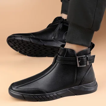 Нова мъжки зимни обувки, топли и удобни нескользящие мъжки зимни обувки, плюшени топли мъжки обувки, непромокаеми кожени маратонки