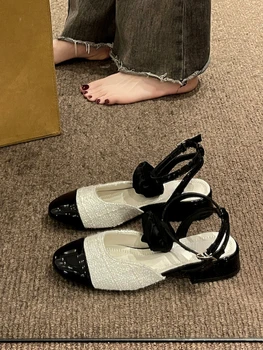 Френски елегантни обувки с катарама Mary Janes 2023, летни дамски Сандали на ниско нескользящем ток, корейски модни реколта офис обувки на мека ток