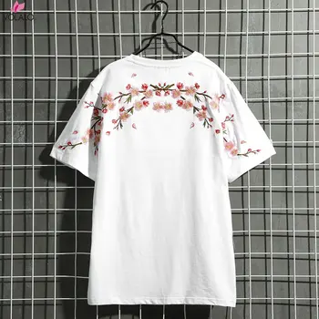 VOLALO Бродирана Риза Harajuku Градинска Дрехи Мъжки Летни Тениски С Къс Ръкав Черна на Бели Свободни Ежедневни Тениски За Жени