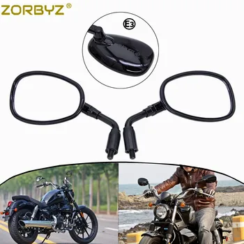 ZORBYZ Черен Мотоциклет, овални странични Огледала за обратно виждане от 10 мм, E3 Mark за Харлей-Скутер Honda GV250