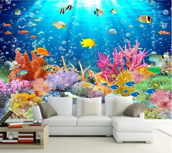 wellyu Индивидуални голям стенопис, модерни подобрения в дома, 3D триизмерен подводен свят, тапети за десктоп с делфини