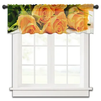 Тюл с цветя, жълти рози, душ Завеса на малкия прозорец, престилката, Прозрачен къс завеса, Спалня, хол, Начало декор, вуалевые завеси